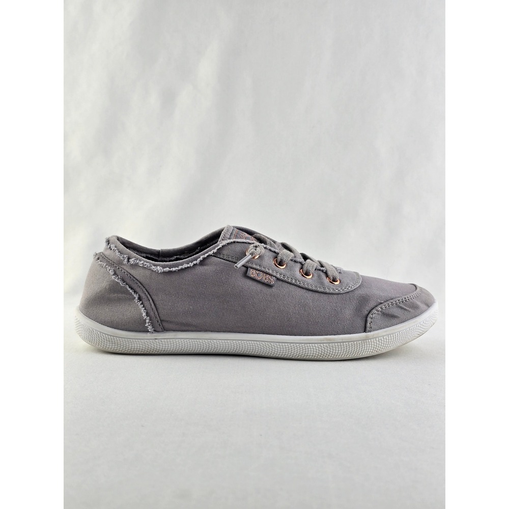 BOBS Skechers Women's Gray Canvas Memory Foam Slip On Sneakers 6.5